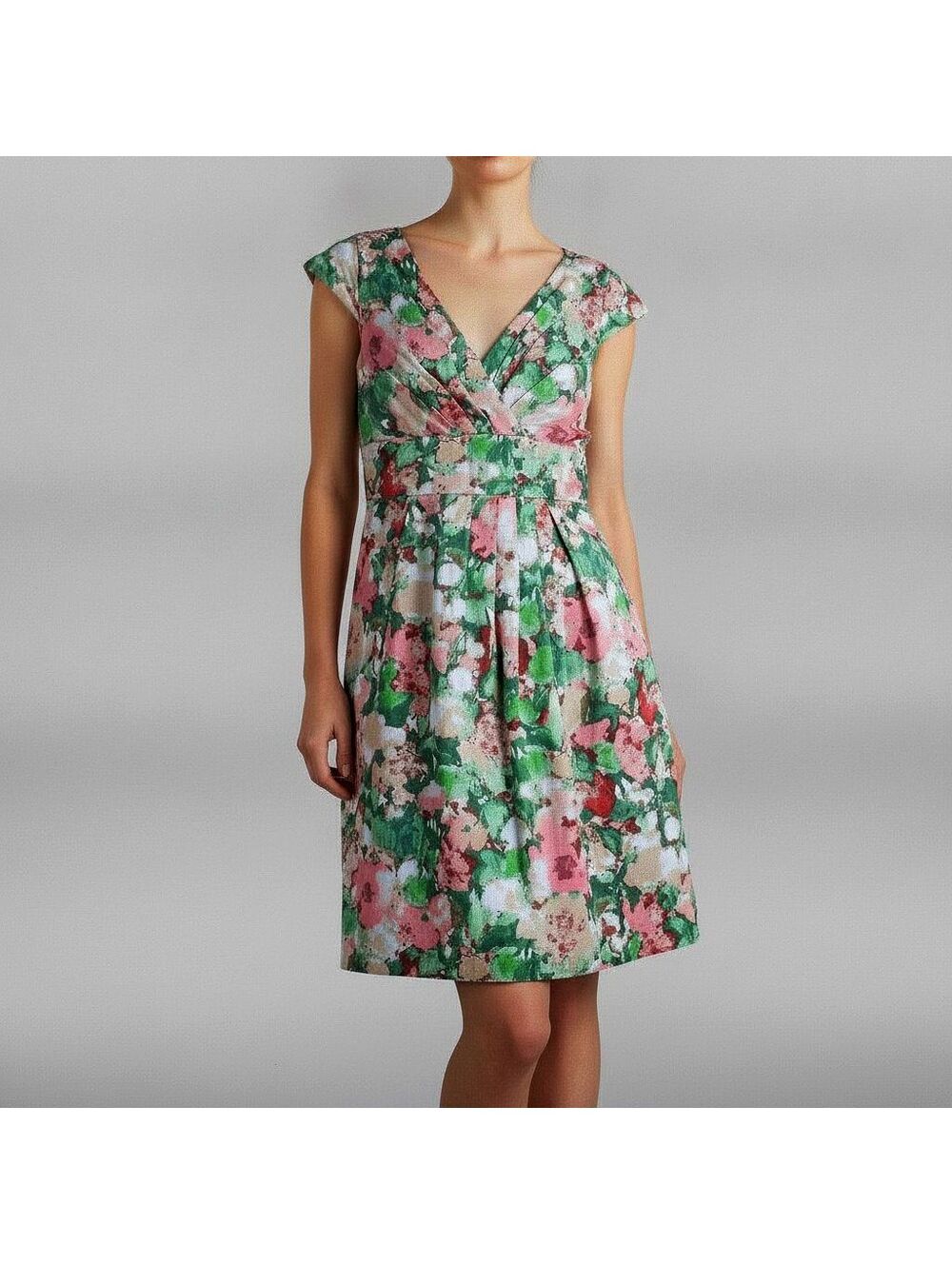 Talbots Pink Green Floral Sleeveless Faux Wrap Dress Size 4P Cottagecore